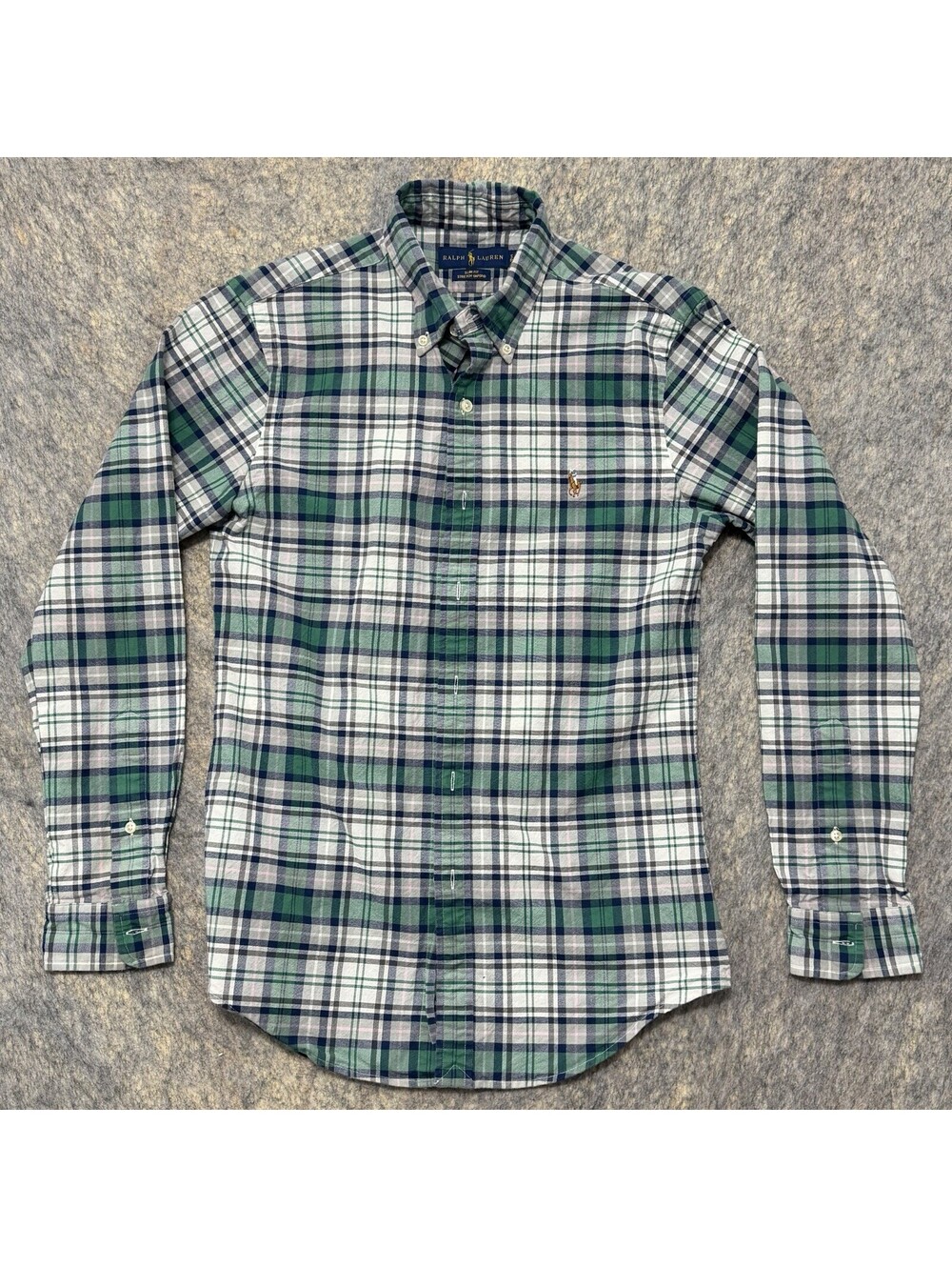 Polo Ralph Lauren Shirt Mens S Slim Fit Stretch Oxford Green Plaid Button Up